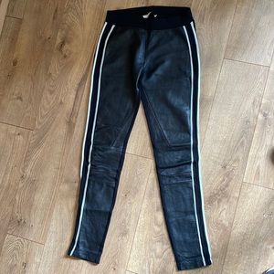 Stylish Black Leather Leggings with White Stripes